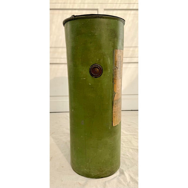 Metal Vintage Green Toleware Metal Waste Bin With Hinged Lid and Pisa Map Design For Sale - Image 7 of 16