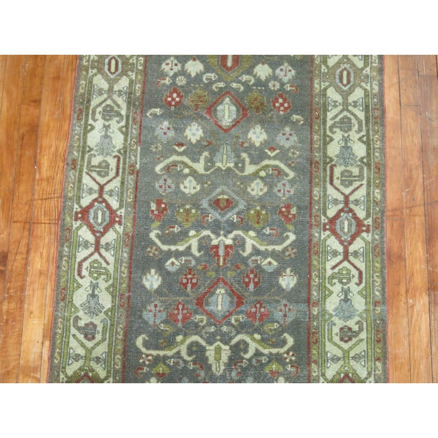Traditional Early 20th Century Blue Green Antique Persian Malayer Long Runner For Sale - Image 3 of 6