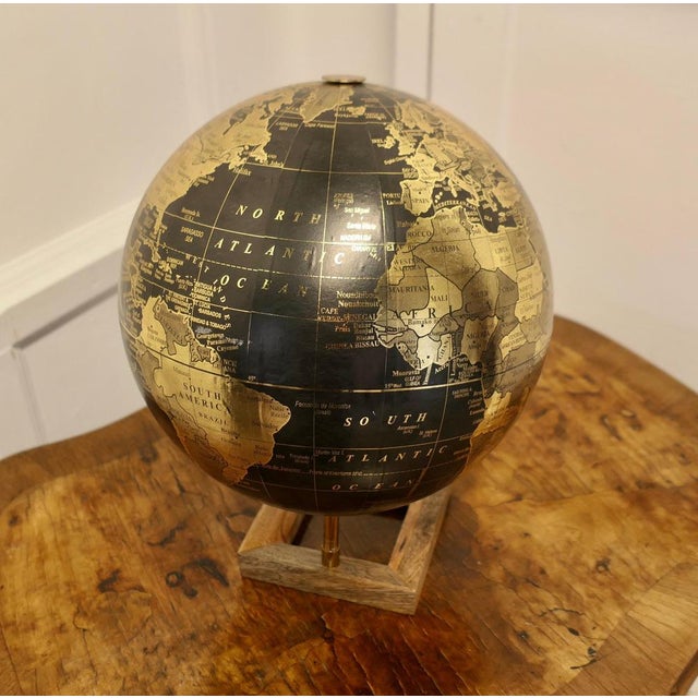 Paper Mid-Century 12 Terrestrial Black and Gold Globe, 1960s For Sale - Image 7 of 10
