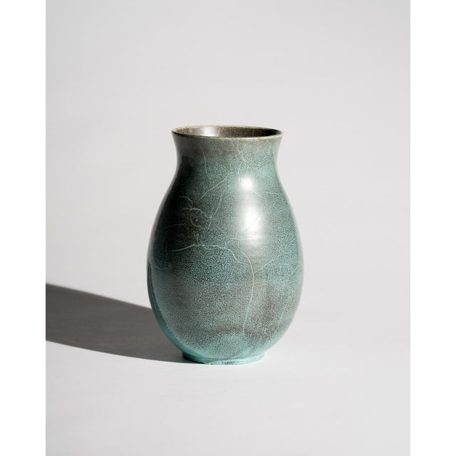 Art Deco Bauhaus Studio Stoneware Vases in Turquoise Reduction Glaze by Richard Uhlemeyer, Germany, 1940s, Set of 2 For Sale - Image 9 of 18