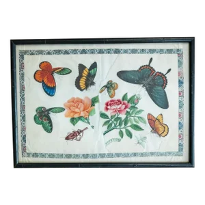 19th Century Chinese Export Watercolor Painting With Butterflies and Moths