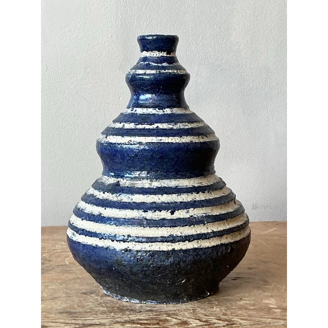 Blue Vintage Boho Original Studio Pottery Base For Sale - Image 8 of 9