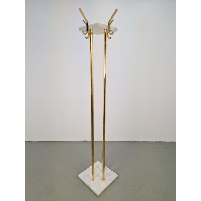 Hollywood Regency Italian Carrara Marble and Brass Freestanding Coat Rack, 1960s For Sale - Image 3 of 8