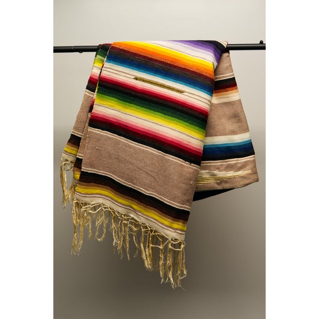 Mexican Mid Twentieth Century Southwest Style Hand Loomed Wool Sarape Blanket For Sale - Image 3 of 6
