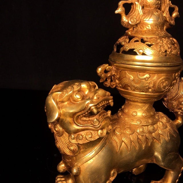 Gilt Bronze Lion Incense Burner Censer With Openwork Lid For Sale - Image 9 of 9