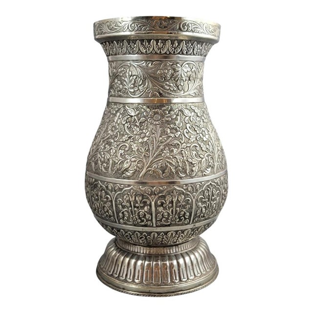 Large Indian Silver Vase For Sale - Image 5 of 16