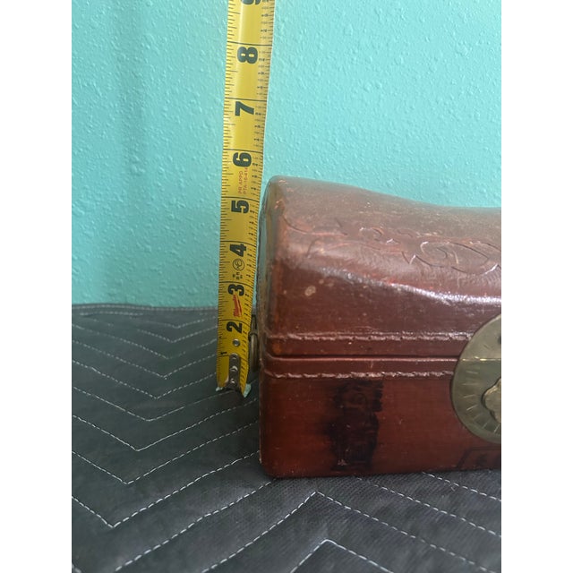 Brass Antique Chinese Leather-Covered Wooden Document Box With Brass Hardware, Circa 1900 For Sale - Image 8 of 10