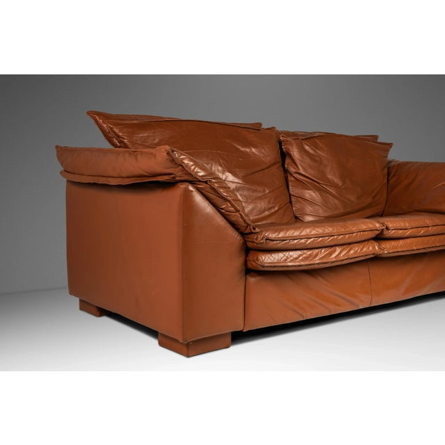 Modern Modern Low Profile Loveseat Sofa in Cognac Brown Leather in the Manner of Niels Eilersen, Usa, C. 1980's For Sale - Image 3 of 12