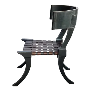 French 1940s Forest-Green Painted Klismos Chair With Leather Strap Work Seat
