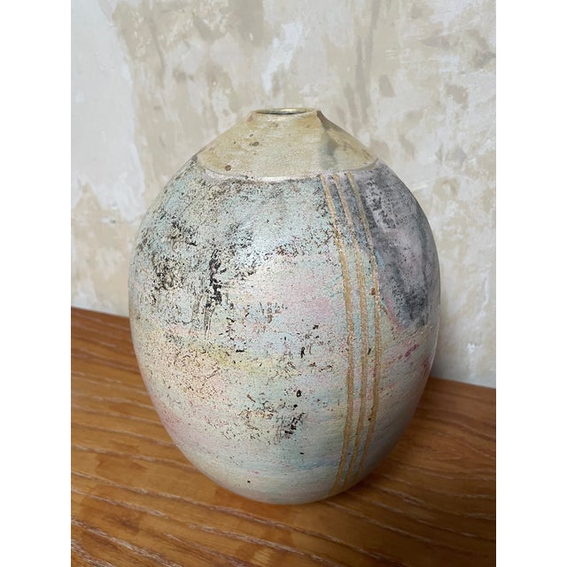Pink Vintage Postmodern Studio Pottery Pastel Raku Vase For Sale - Image 8 of 8