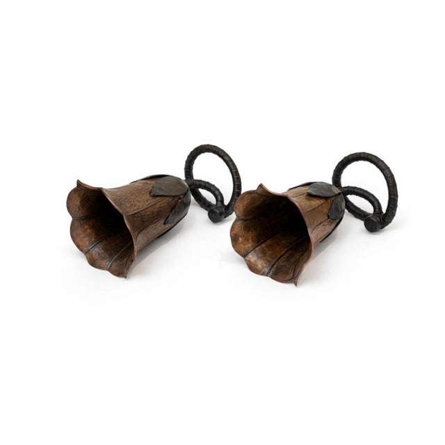Metal Large Pair French Modern Forged Copper & Iron Sculptural Flower Vases, C. 1960s For Sale - Image 7 of 15
