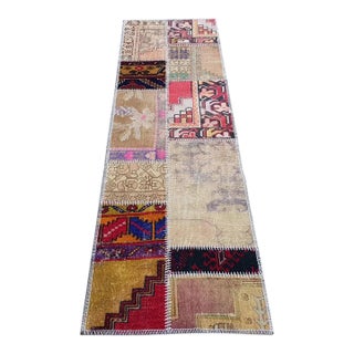 Biege and Red Wool Vintage Saloon Runner For Sale