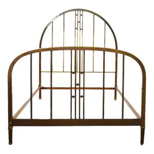 French Art Deco Period Patinated Brass Bed Frame