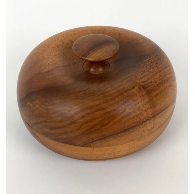 A beautiful mid-century bowl with top made from turned walnut. This complex design is made to perfection. Take your time...