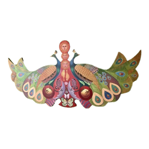 1990s Large Sergio Bustamante Signed Double Peacock Wall Panel Acrylic Painting
