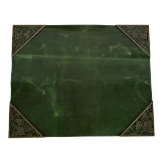 Tiffany Studios New York Grapevine Bronze Blotter Corners With Leather Desk Blotter For Sale