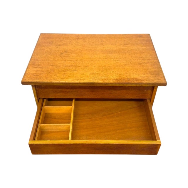 Vintage Mid-Century Modern Italian Style Flip-Top Sewing Table / Nightstand With Brass Finished Capped Legs. For Sale - Image 11 of 12