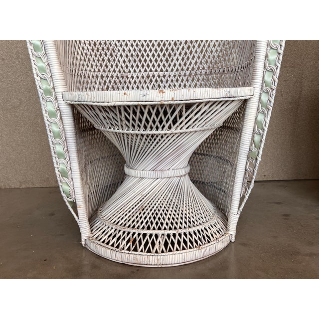 Pair of Vintage White Wicker Peacock Chair in the Emmanuelle Style For Sale - Image 14 of 18