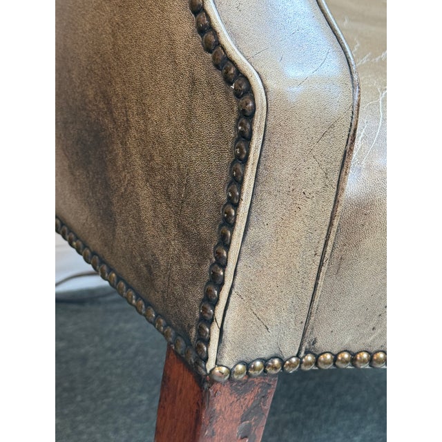 Taupe George III Studded Leather Wingback Chair For Sale - Image 8 of 12