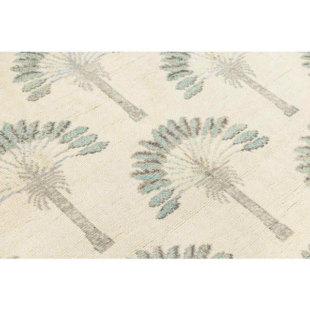 Cream Art Deco Inspired Modern Palm Tree Wool Rug in Neutral Cream 4x6 For Sale - Image 8 of 9