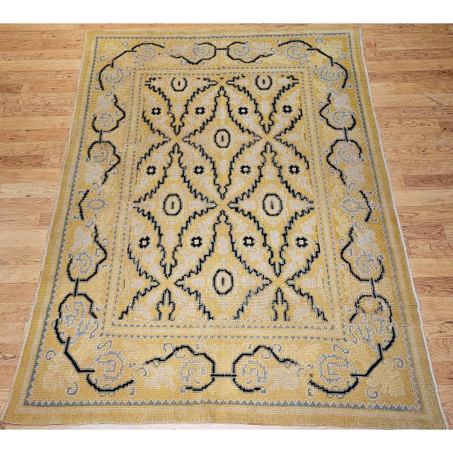 Vintage French Area Rug, Hand-Knotted Wool, Allover Geometric Design, Tan & Black, 6x9 For Sale - Image 9 of 17