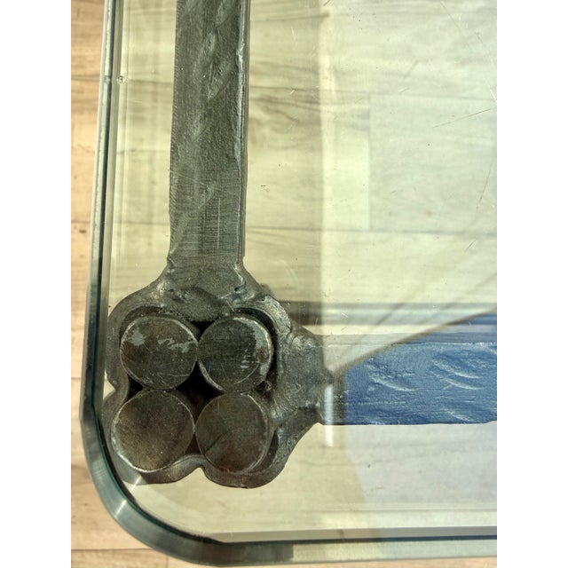Metal Vintage Giacometti Style Sculptural Iron & Glass Coffee Table For Sale - Image 7 of 15