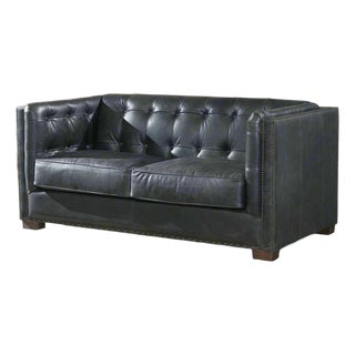 Tuxedo Leather Love Seat - Slate For Sale
