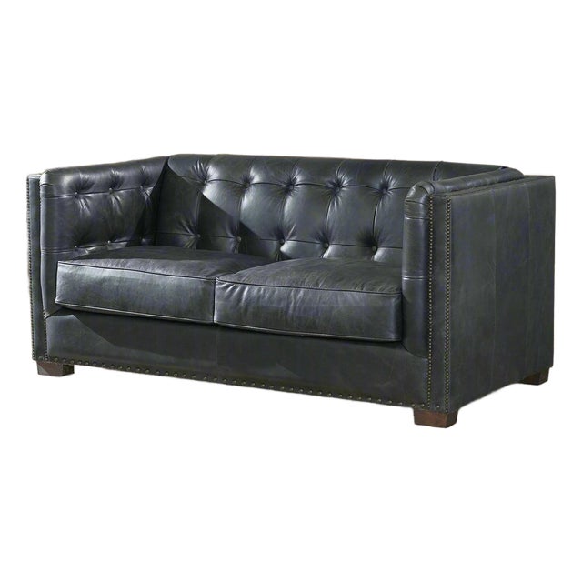 Tuxedo Leather Love Seat - Slate For Sale