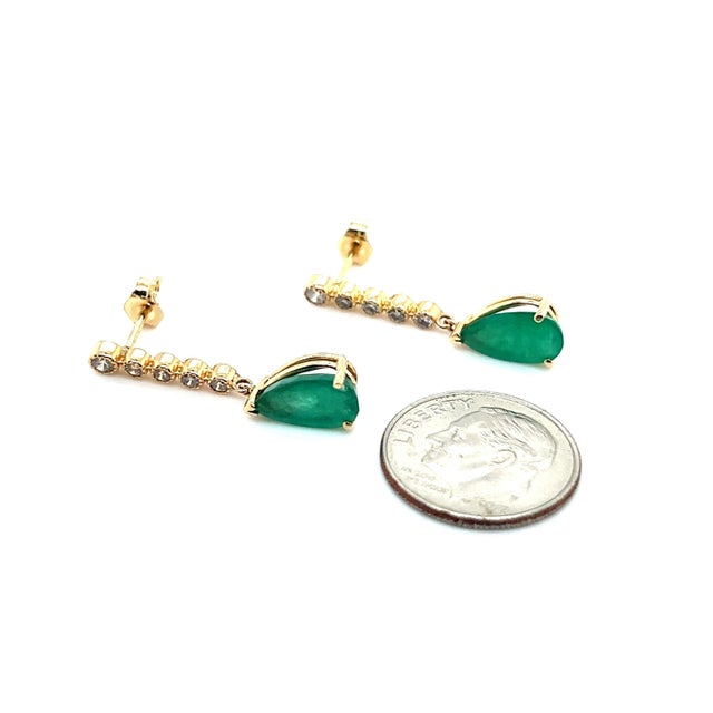 Natural Emerald Diamond Dangle Earrings 14k Y Gold 2.23 TCW Certified For Sale In New York - Image 6 of 11