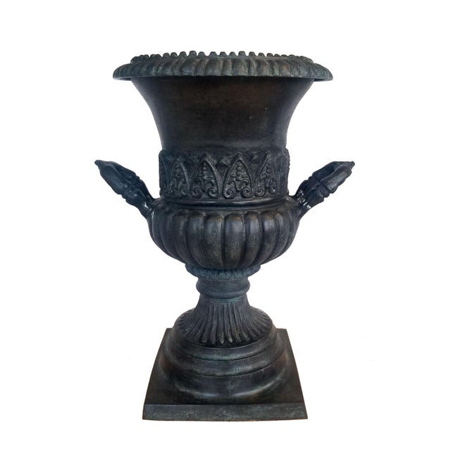 Mid 20th Century Maitland Smith Neoclassical Bronze Metal Trophy Urn Planter Pots a Pair
