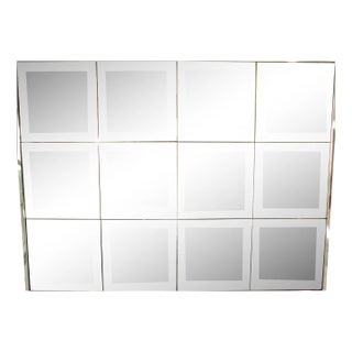 Vintage C1980s Beveled Mirror Square 12 Panel Window Pane Hanging Wall Mirror For Sale
