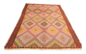 Embroidered Turkish Kilim Rug - 114" X 77"