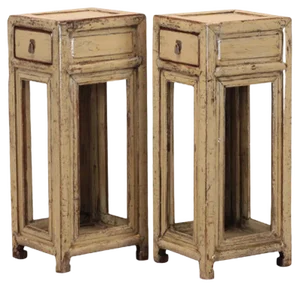 Cream Lacquer Tea Tables, Set of 2