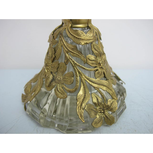 Victorian Vintage Czech Glass Gold Ormolu Filigree Blue Stone Stopper Perfume Bottle For Sale - Image 3 of 10