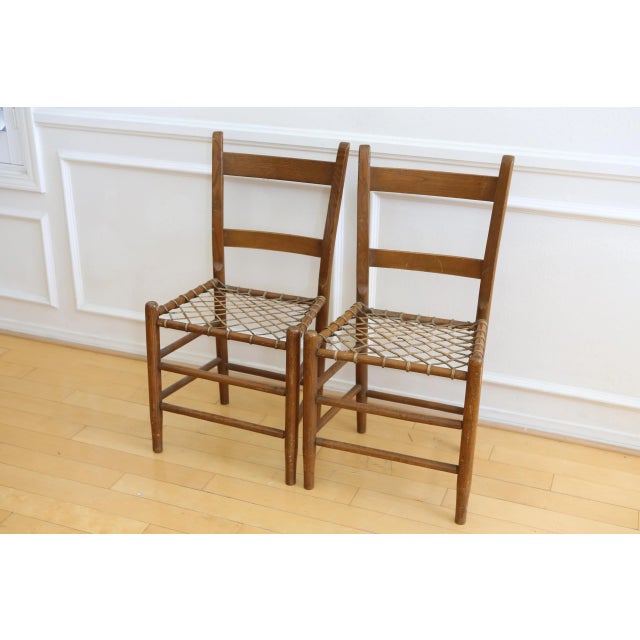 Mid-Century Modern 19th C Vintage Rustic Primitive Rawhide Woven Chair - A Pair For Sale - Image 3 of 11