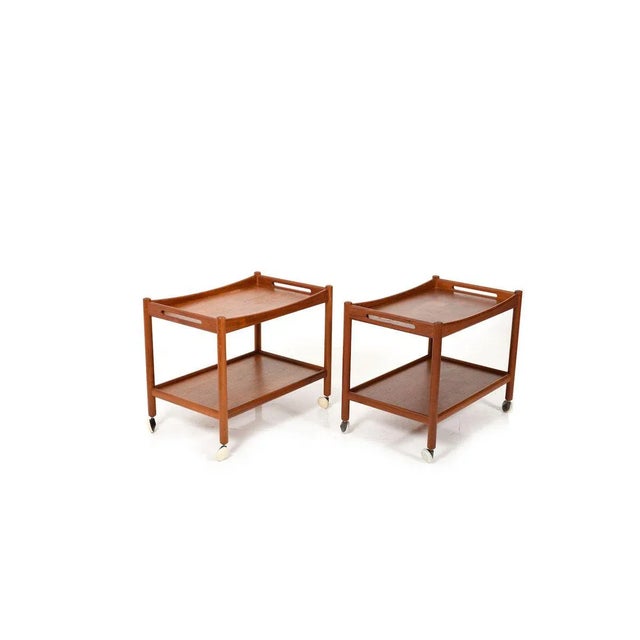 Model AT-45 Teak Trolleys by Hans J. Wegner for Andreas Tuck, 1960s, Set of 2 For Sale - Image 10 of 10