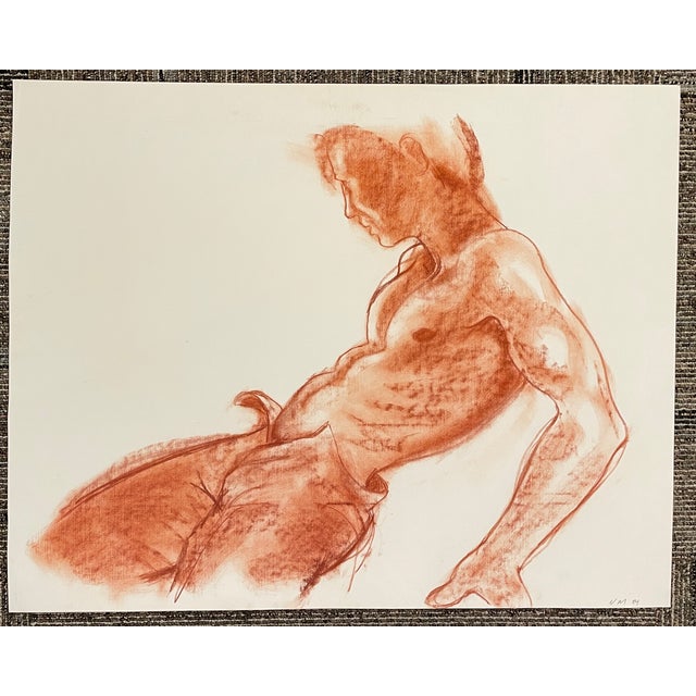 1984 Neil Meitzler Lazy Boy Male Nude Drawing For Sale - Image 4 of 5
