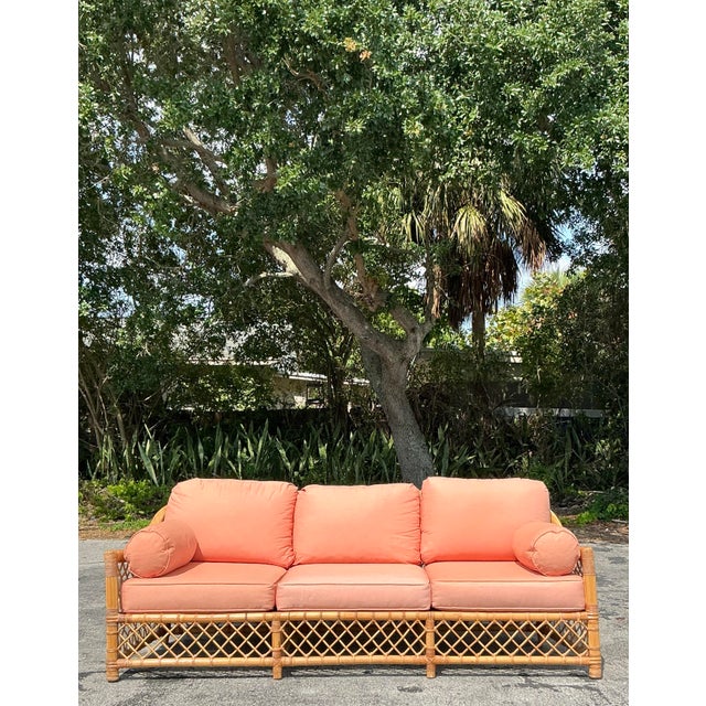 Vintage Coastal McGuire Trellis Rattan Sofa For Sale - Image 10 of 12
