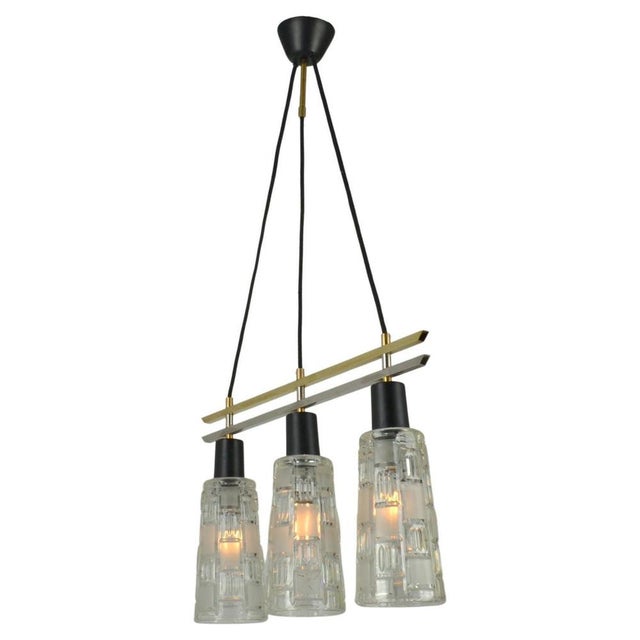 Triple Light Hanging Lamp in Brass Chrome and Clear Glass, 1960s For Sale - Image 4 of 14