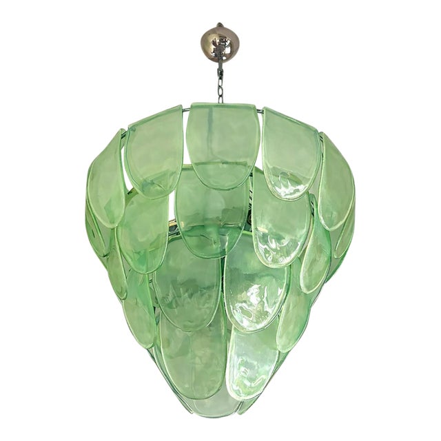 Contemporary Modern Green "Petals" Murano Style Glass Chandelier For Sale