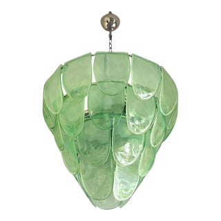 Contemporary Modern Green Sanded "Petals" Murano Style Glass Chandelier For Sale