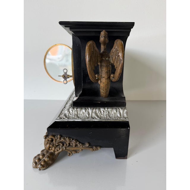 Antique Ansonia “Belgium” Mantel Clock With Gargoyle Mounts, Claw Feet & Original Key For Sale - Image 17 of 17