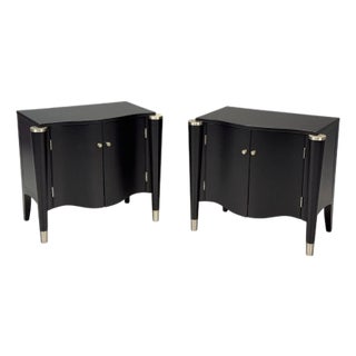 Hollywood Regency, Black Lacquer, Chrome, Nightstands, Usa, 1970s, Pair For Sale
