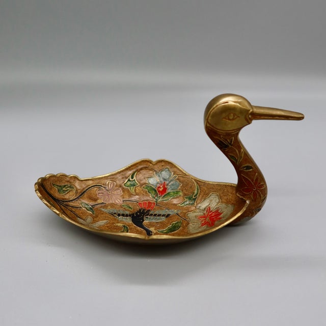 Mid-Century Modern Vintage Brass Champleve Enamel Duck Dish For Sale - Image 3 of 7