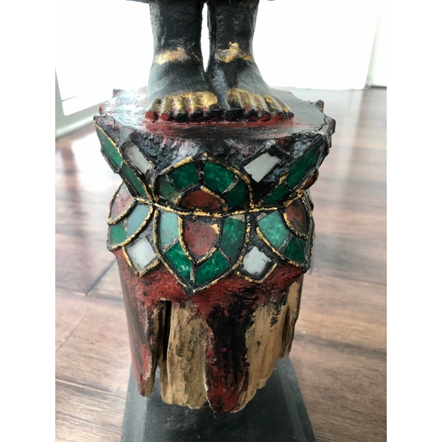 Late 19th Century Set of Six Antique Burmese Mandalay-Style Lacquered Wood Buddhist Temple Figures For Sale - Image 5 of 13