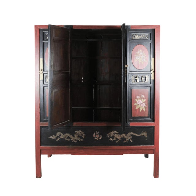 Painted and Carved Antique Style Chinese Cabinets For Sale - Image 4 of 11