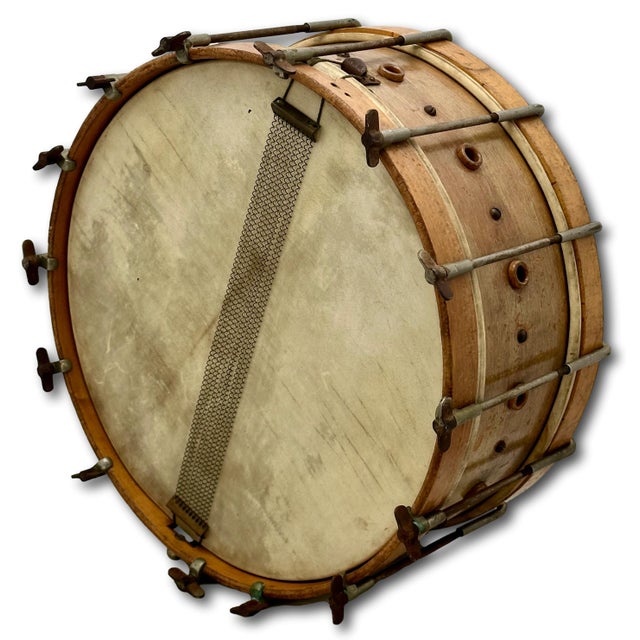 1910s Fine Quality Antique American Wood Snare Drum by Warburg & Co. Worcester Massachusetts Circa Early 1900s - Decorative For Sale - Image 5 of 18