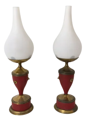 Italian Brass and Glass Table Lamps, 1950s, Set of 2