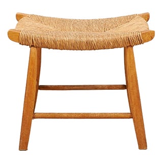 Ticino Stool in Wood with Wickerwork Seat For Sale