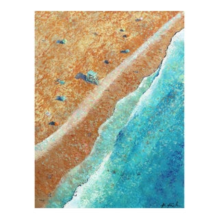 Beach From Above Ii - Coastal Waterscape Beach Scene Painting on Canvas - Original Artwork by Kathleen Keifer For Sale